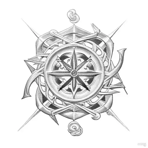 Combine Elements From One Piece And A Wind Rose To Create A Unique Nautical-themed Tattoo Design