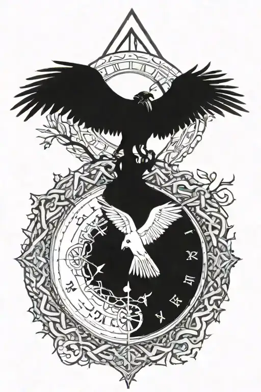 Nordic Huggin And Munin Ygdrasil Compass Black And White