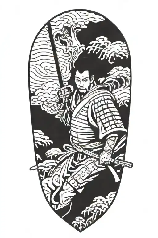 Japanese Culture With Samurai Warrior Standing Proudly