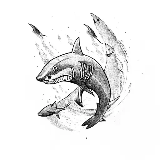 A Fierce Shark Swimming Alongside A Pirate Ship Tattoo