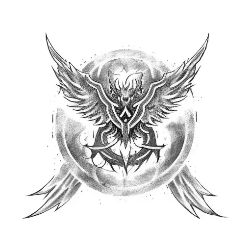 Sleeve With Ares On The Upper Arm In Battle Gear With A Phoenix Rising From The Ashes On The Forearm