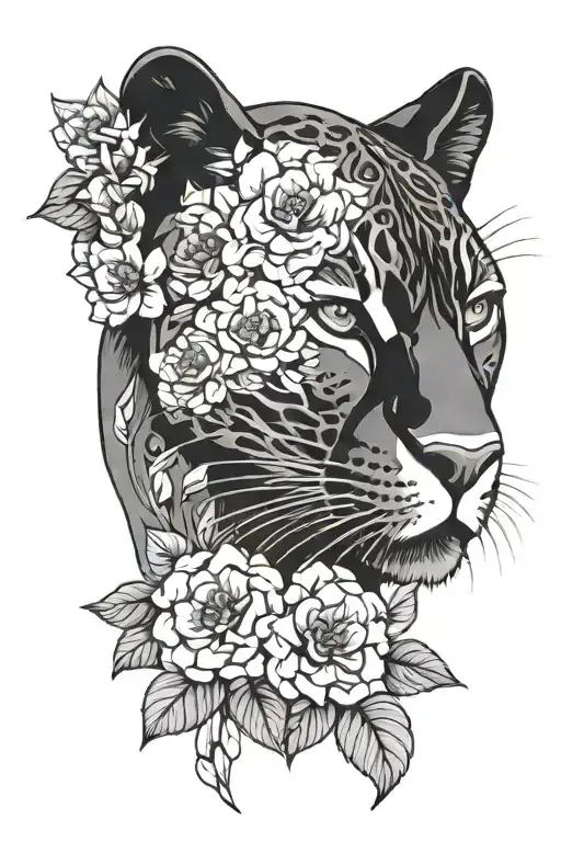 Black Panther With Flowers