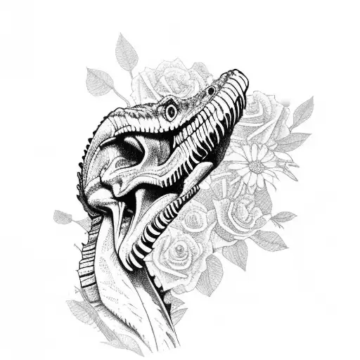 Velociraptor Skeleton With Flowers