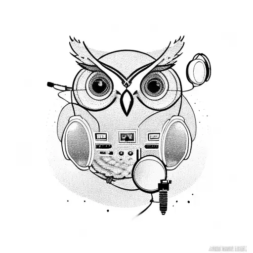 An Owl Wearing A Headset And Djing On A Turntable With Sport Equipment Scattered Around