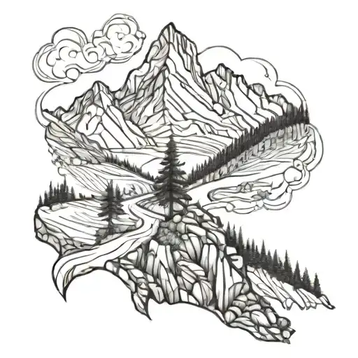 A Detailed Mountain Landscape With A Winding Hiking Trail Leading Up To A Majestic Peak