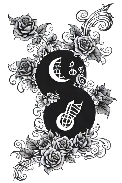 An Elegant Moonlit Scene With Intricate Floral Patterns And Music Notes Floating In The Sky