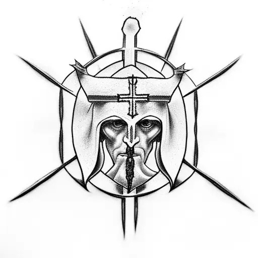 Cross With Crown Of Thorns In The Middle Of The Cross At The Intersection