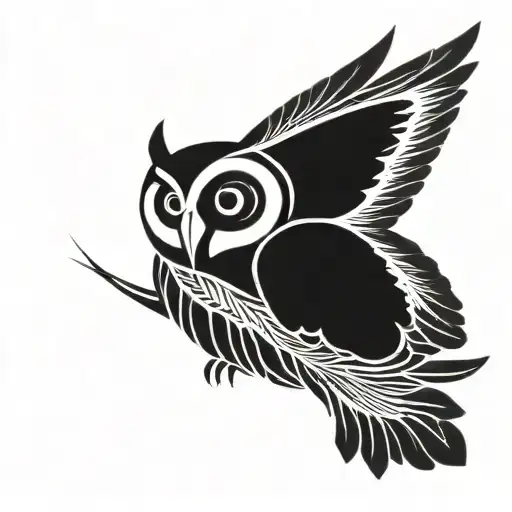 Mother Owl With Wings Around Baby