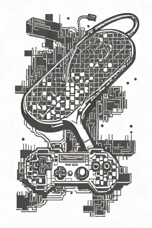 A Pixelated Gaming Controller Morphing Into A Tennis Racket