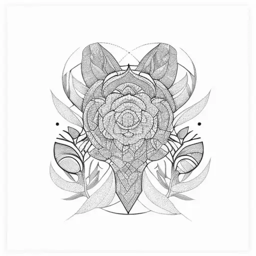 A Geometric Pattern Incorporating Various Plant And Animal Silhouettes