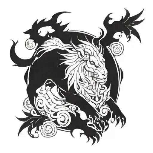 Combine Elements Of Final Fantasy And Animal Motifs In A Blackwork Tattoo Design
