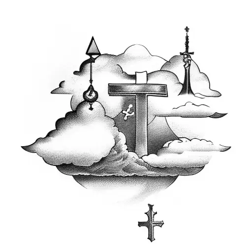Cross With Bible Verse And Clouds