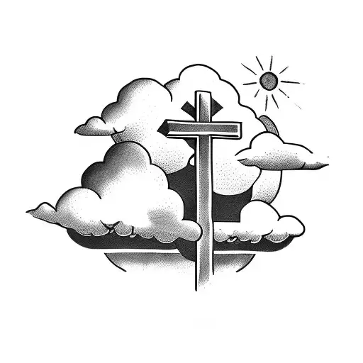 Cross With Bible Verse And Clouds