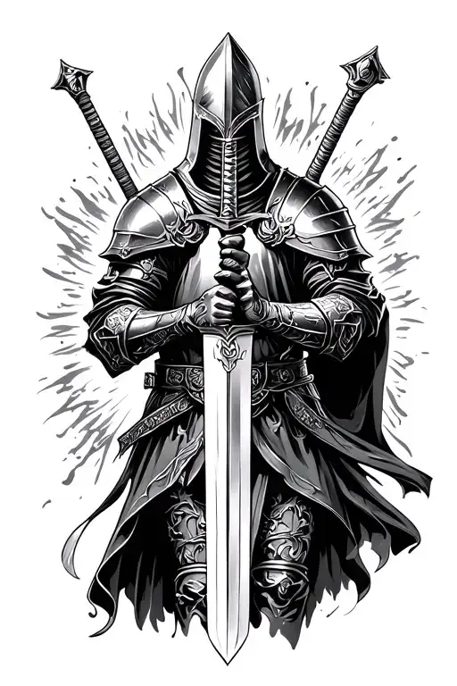 Cybersigilism Knight Holding A Sword