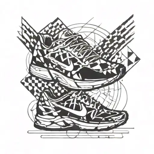 Abstract Geometric Design Incorporating Running Shoes And A Marathon Finish Line