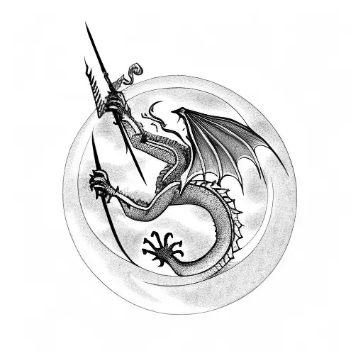 Dragon With Fire And Moon