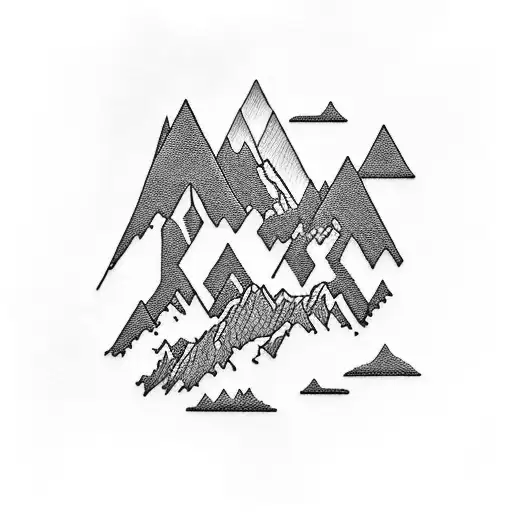 A Detailed Blackwork Tattoo Of A Mountain Landscape With A Winding Biking Trail