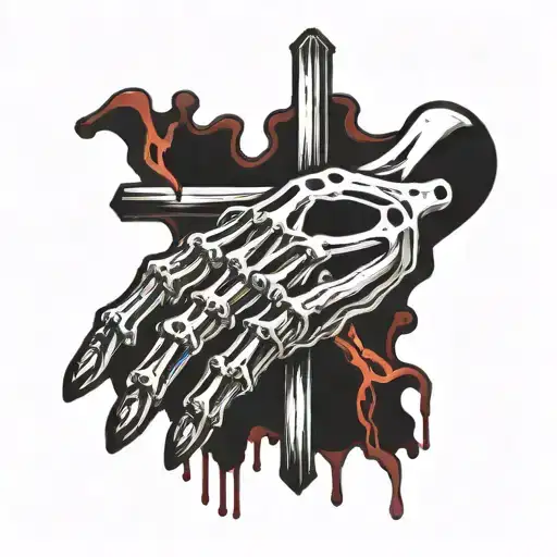Skeleton Hand Being Crucified Dripping Blood