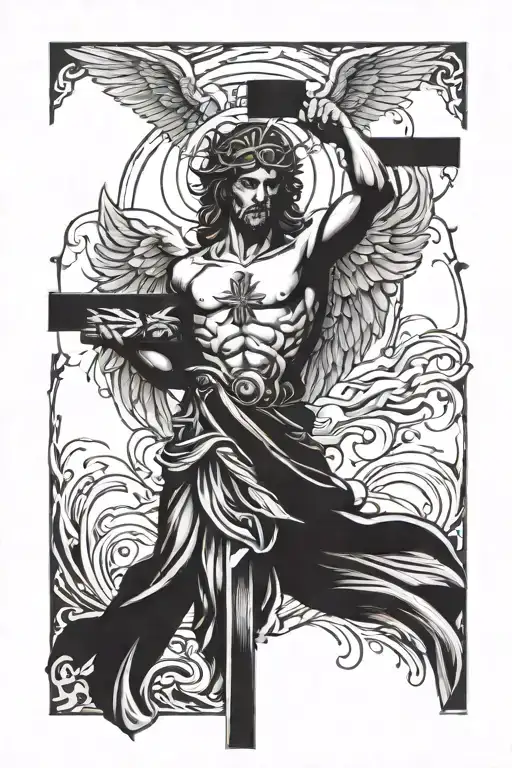 Christian Cross With Majestic Angel