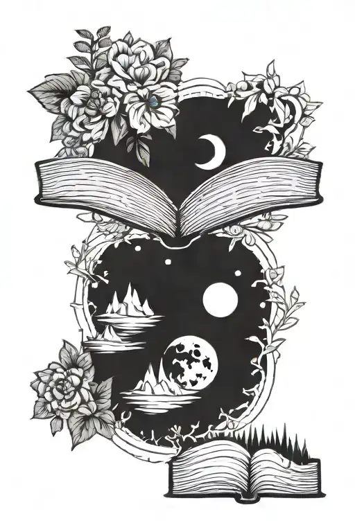 Flowers Books Mountains Moon Phases