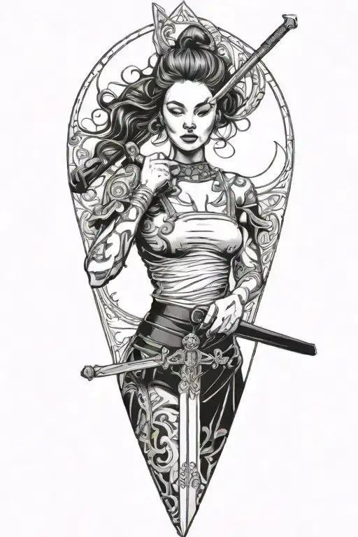 Woman With Her Eyes Closed And A Sword