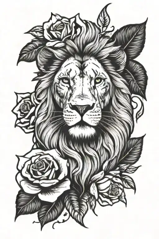 Lion With Roses And Ruby Stone