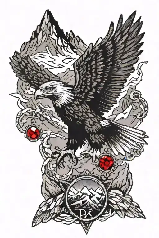 Eagle With Mountains And Ruby Stones