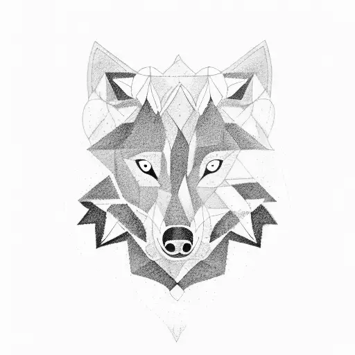 Silhouette Of The Forest In Black And A Smaller Wolf In The Front As White Gray