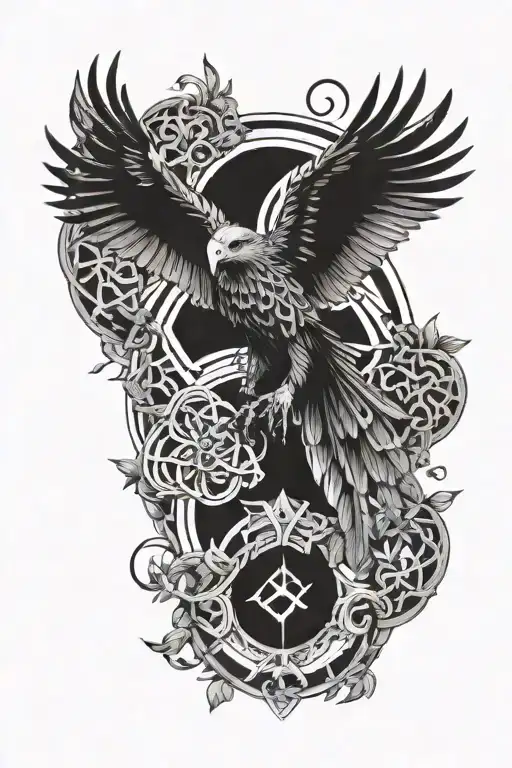 Ayahuasca Vine Wrapping Around A Sacred Geometry Symbol With A Bionic Eagle Perched On Top