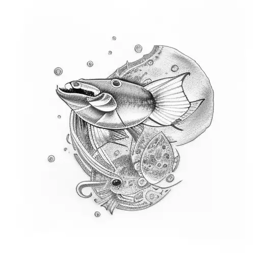 Purple And Blue Pastel Watercolor Alpha And Beta Fish Drawing