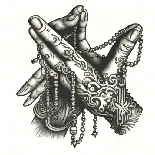 Prayer Hands With Rosary Beads