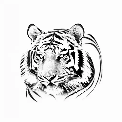 Japanese Tiger Surrounded By Traditional Japanese Flowers