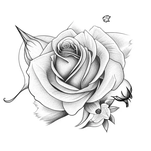 Rose And Daffodil With A Hummingbird