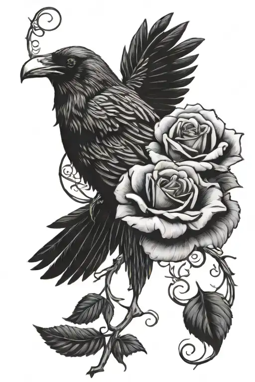 Raven A Rose And Vines