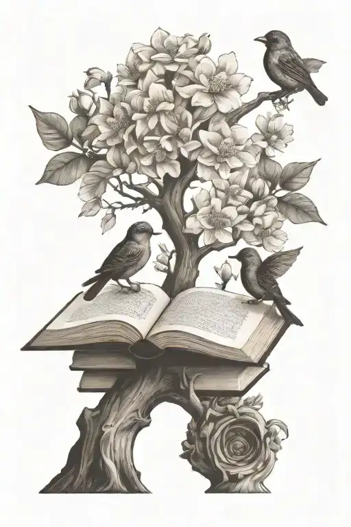 Bird Books Tree Flowers