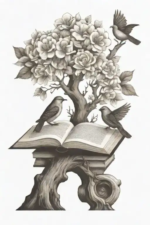 Bird Books Tree Flowers