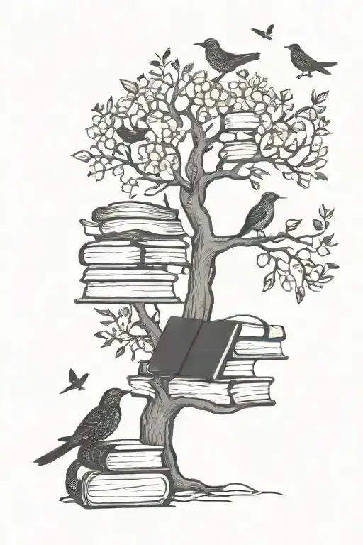 Books Tree Flowers Birds