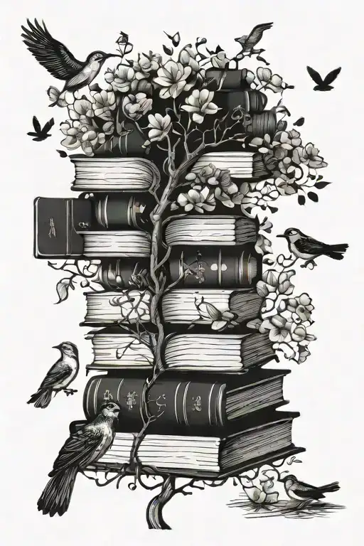 Books Tree Flowers Birds