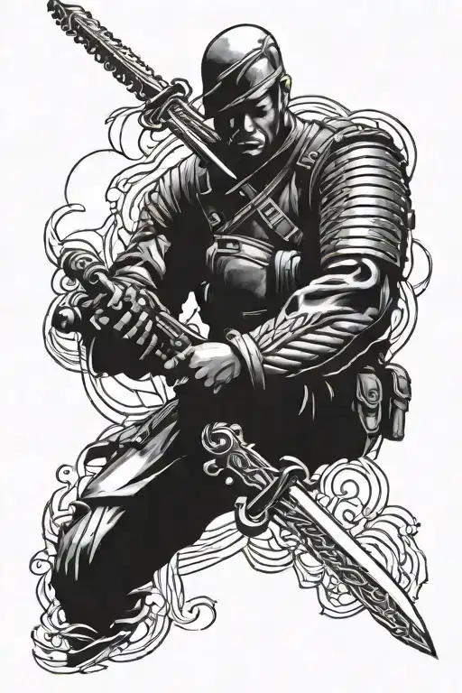 Soldier Holding Sword Wrapped