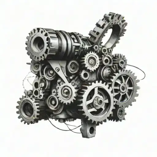 An Engine Block Transformed Into A Rugged Mountain With Gears As The Peaks