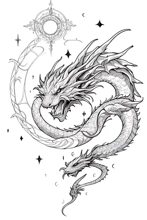 Virgo Constelation With Dragon Intertwined