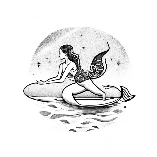 A Serene Mermaid Practicing Yoga On A Surfboard