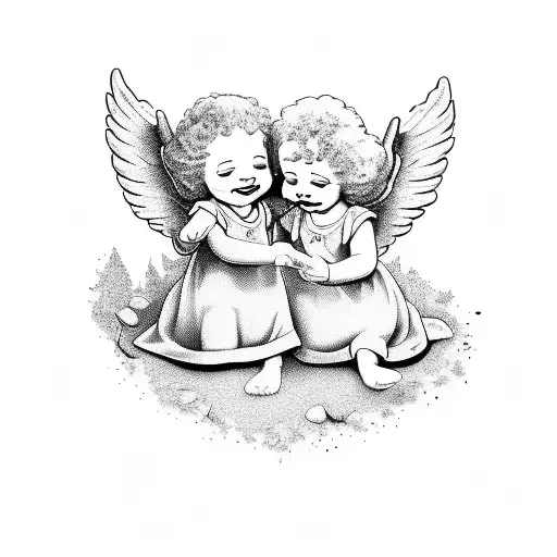Two Happy Little Boy Angels Playing With Each Other