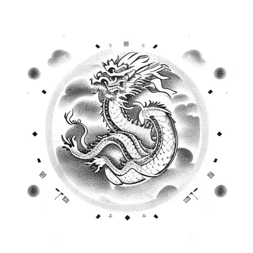 A Chinese Dragon Flying Through A Sky Filled With Intricate Clouds Made Of Binary Code