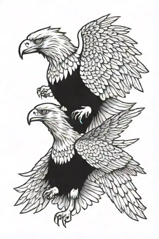 Eagle With Two Little Girls Under Wings Spread