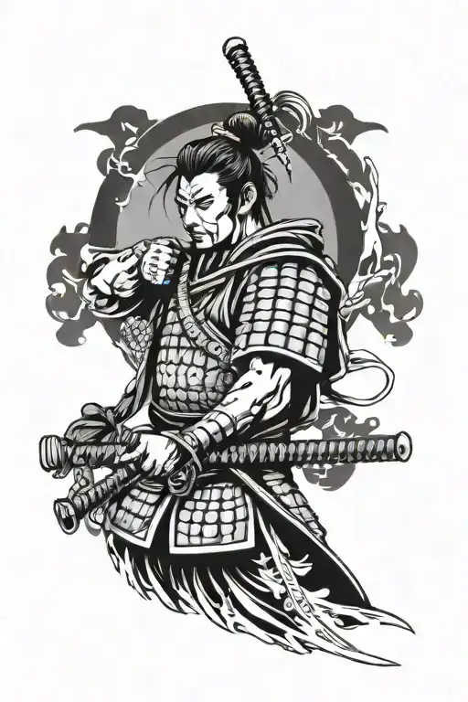 Samurai Warrior Standing Still Looking Down At His