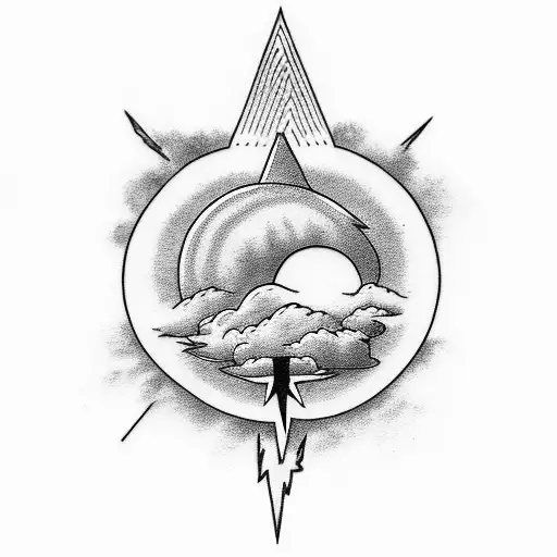 Cloud Storm With Lightning An A Sun Behind