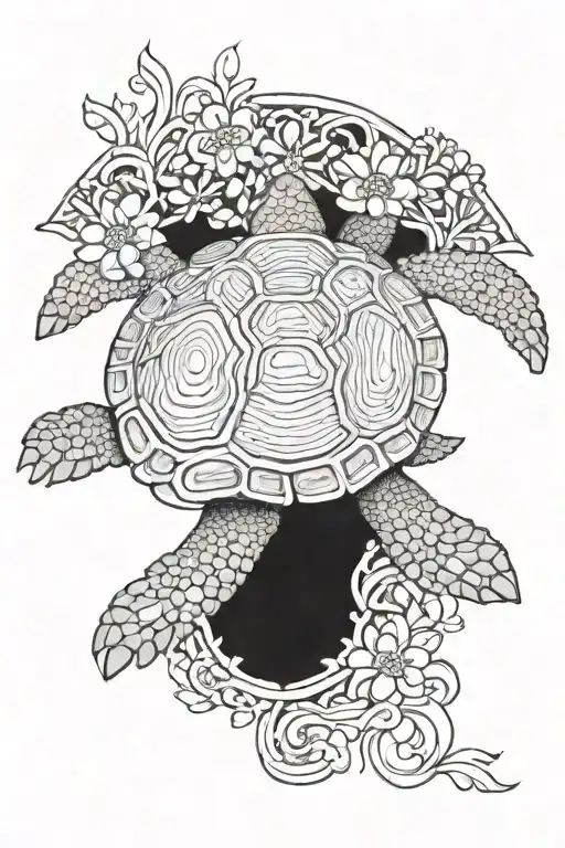 Turtle With Sea Flowers Blooming