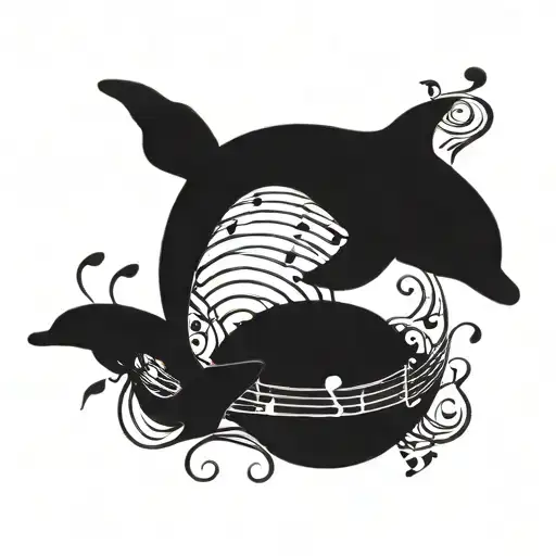 Musical Notes Forming A Heart Shape With A Dolphin Silhouette In The Center