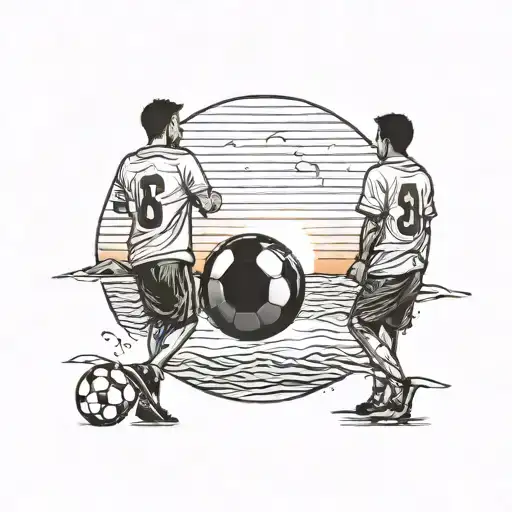 Two Guys Whit Fooball Shirt Facing A Sunset